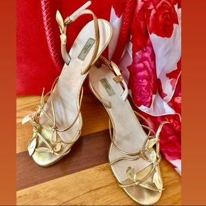Prada Gold Strappy Kitten Heel Sandal
